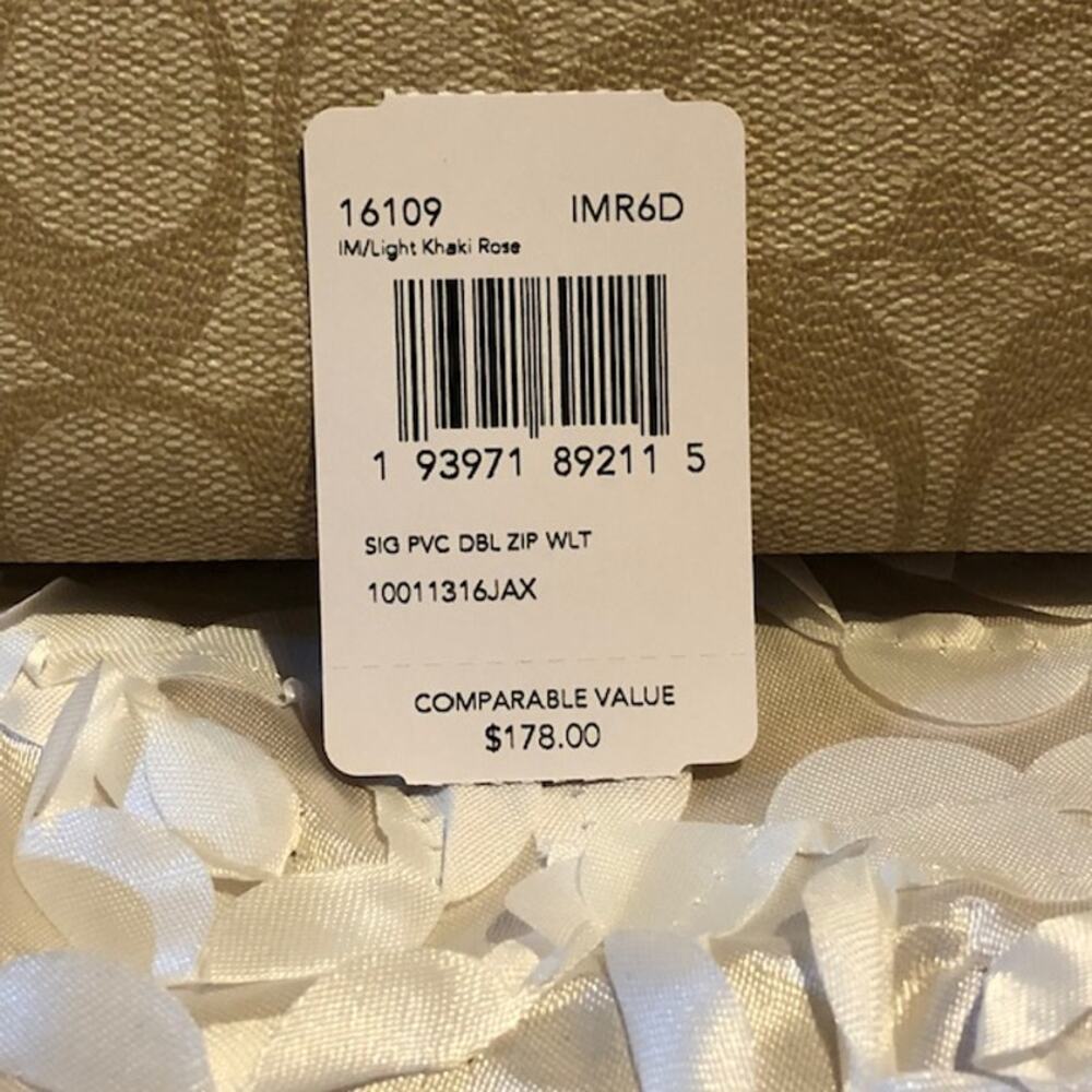 Light Khaki Coach Signature Print Double Zip Corner Wallet Gold Hardware NWT - Picture 4 of 6